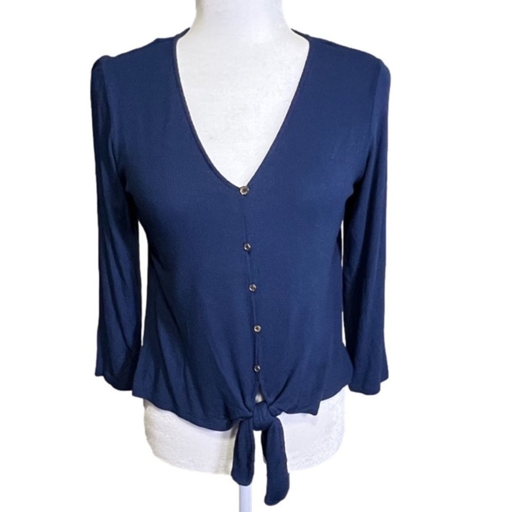 MICHAEL Michael Kors Navy Button-Front Tie-Hem Top